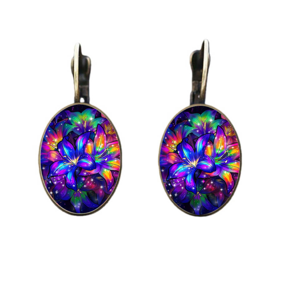 2pcs Galaxy Flower Earrings, Cosmic Floral Design